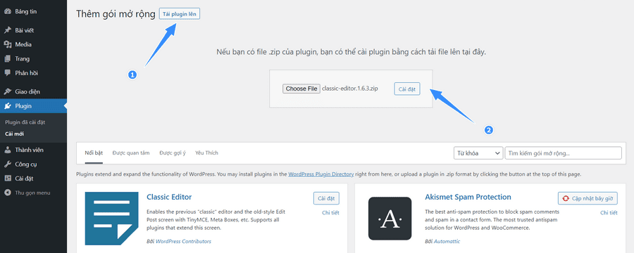 tải plugin lên website wordpress để cài đặt