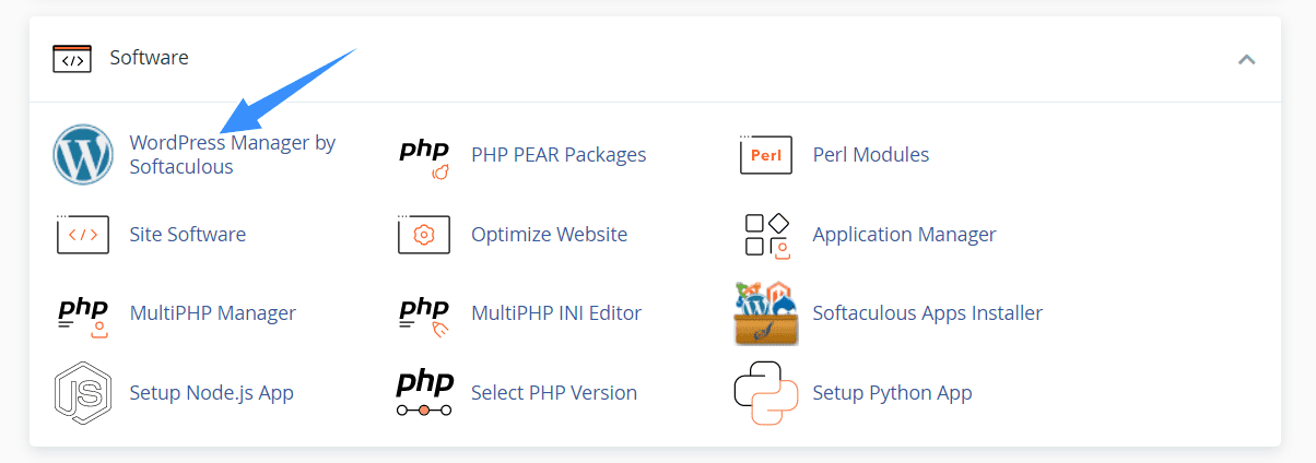 tìm tiện ích softaculous để cài đặt website WordPress