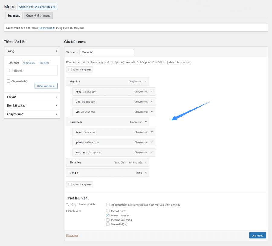 cách tạo menu dropdown cho wordpress