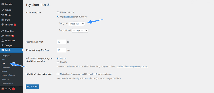 thủ thuật wordpress cài đặt trang chủ