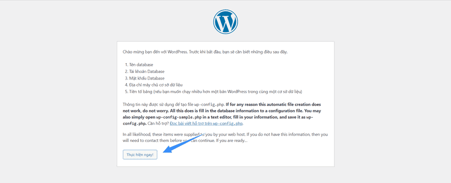 thực hiện kết nối cơ sở dữ liệu khi cài đặt wordpress trên localhost