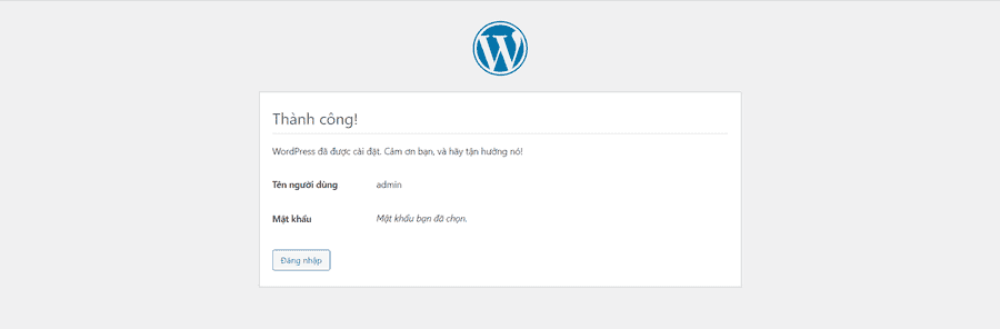 trạng thái sau khi cài đặt localhost wordpress thành công