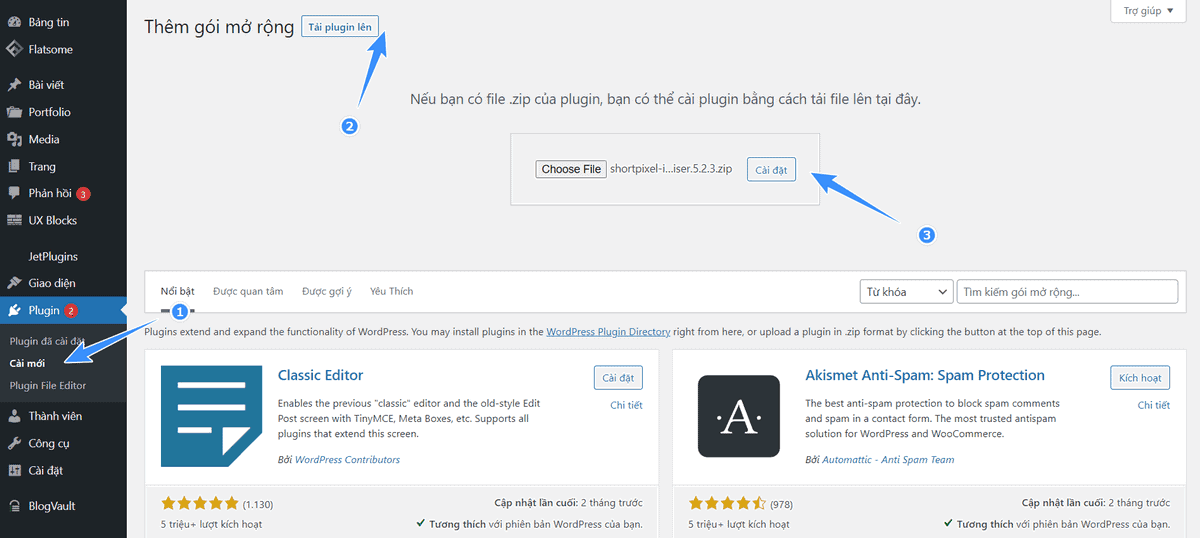 cài đặt plugin shortpixel cho website wp
