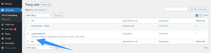 chỉnh sửa lại trang web wordpress multisite