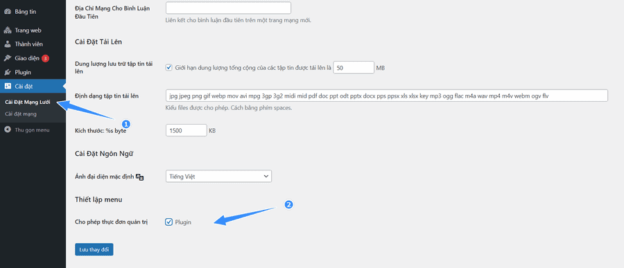 cho phép cài đặt plugin wordpress multisite