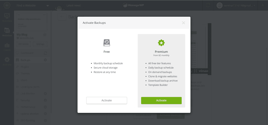 chọn bảng giá khi backup managewp