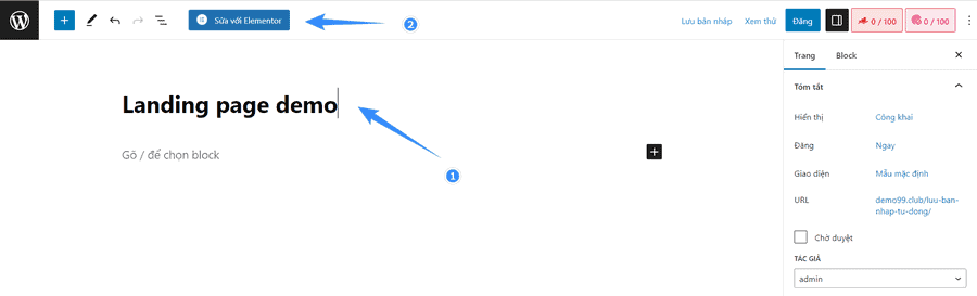 chọn sửa với elementor để tạo landing page mới