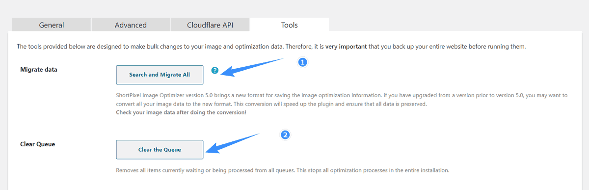 công cụ migrate data và clear queue shortpixel