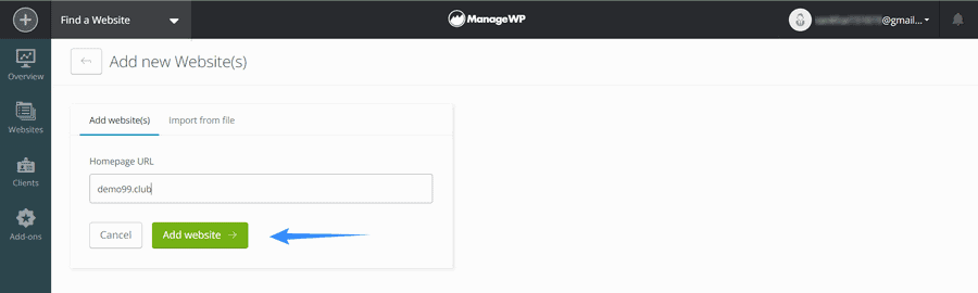 điền chính xác tên miền cho managewp