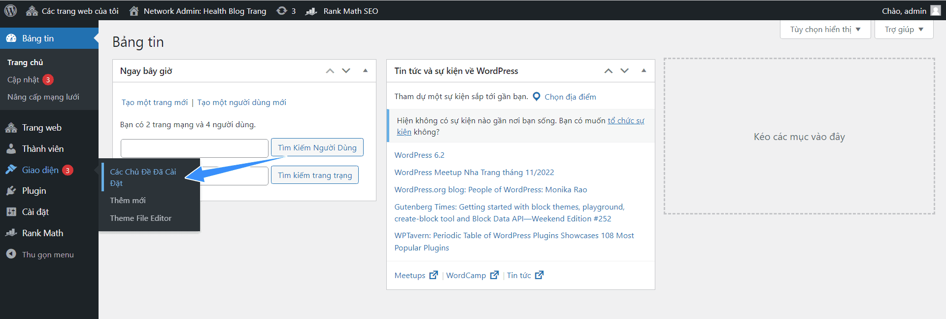 giao diện chủ đề đã cài đặt wordpress multisite