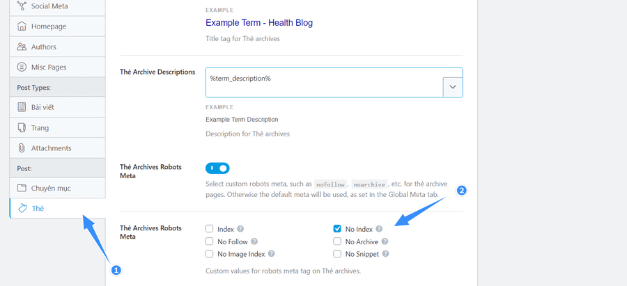 hướng dẫn no-index thẻ wordpress sitemaps