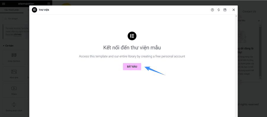 kết nối thư viện mẫu elementor để chèn landing page