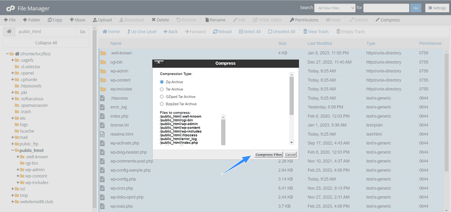 nén toàn bộ file ở thư mục gốc dưới định dạng zip