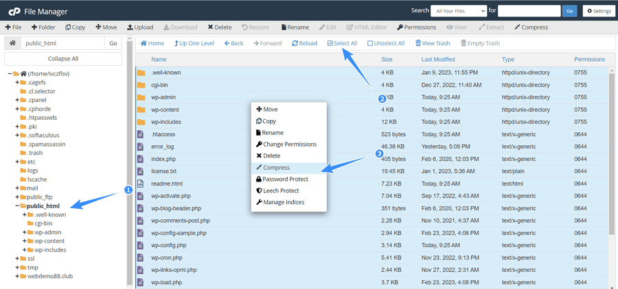 nén toàn bộ file ở thư mục gốc của website