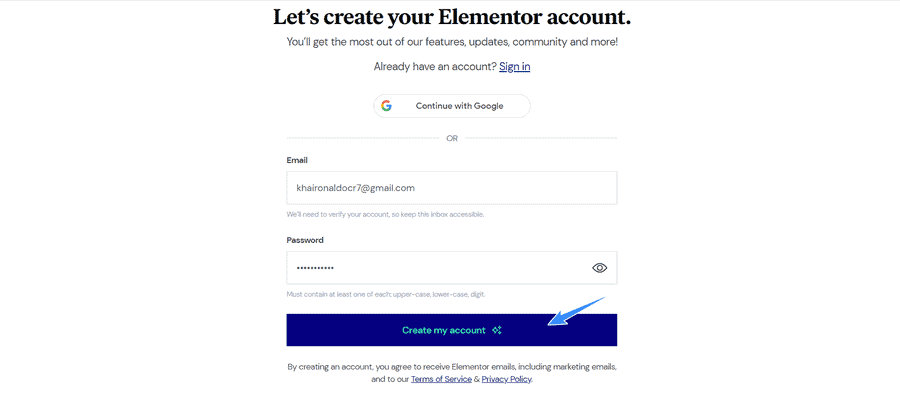 tao tai khoan elementor mien phi de chen landing page
