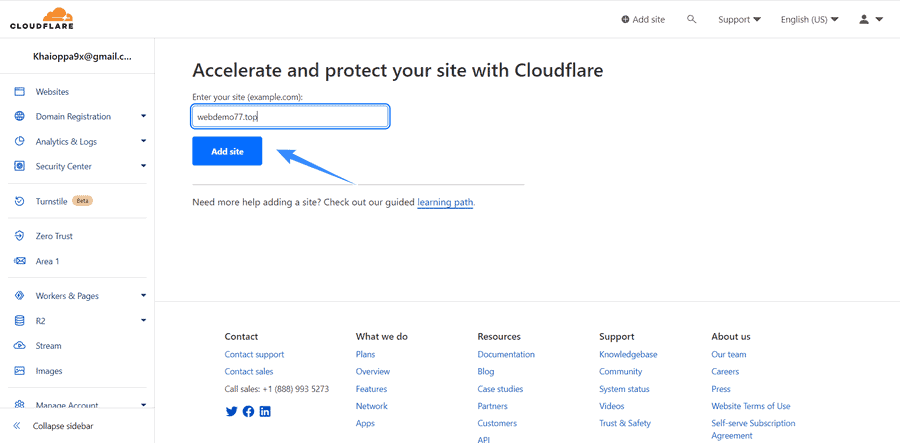 thêm website mới vào cloudflare