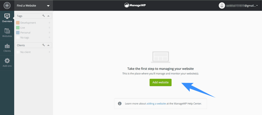thêm website vào trang quản lý managewp