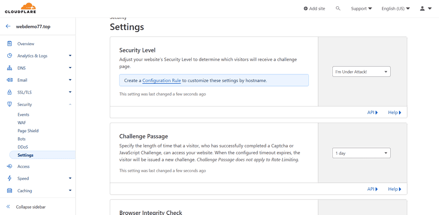 thiết lập security setting clouflare