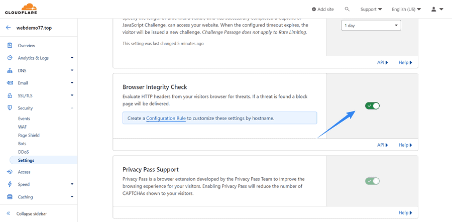 thiết lập settings security còn lại trên cloudflare