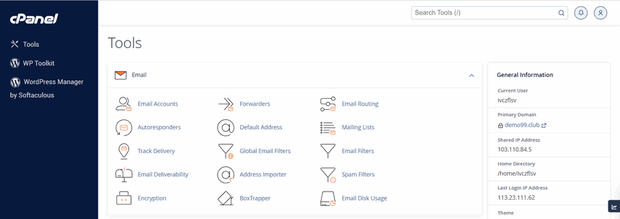truy cập vào cpanel để backup wordpress