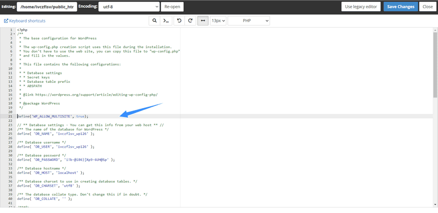 wordpress multiste thêm code vào wp-config
