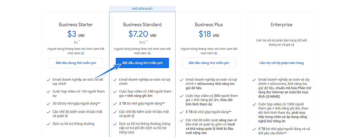 đăng ký dùng thử gói google workspace