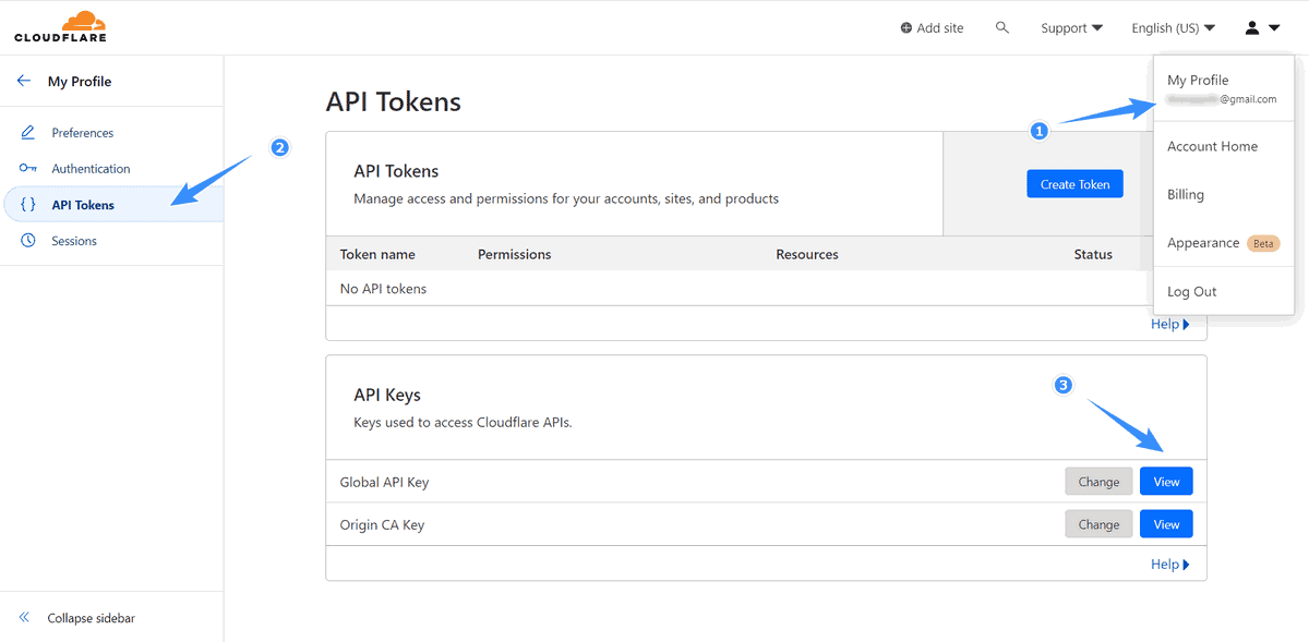 đăng nhập vào cloudflare để lấy api key wp rocket