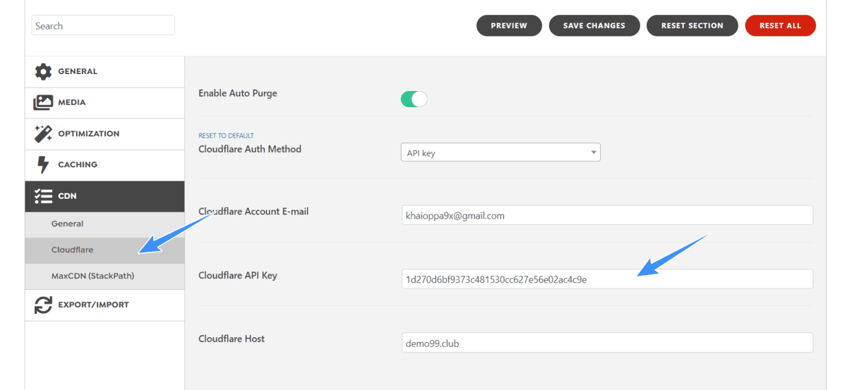 điền api key cloudflare cho swift performance