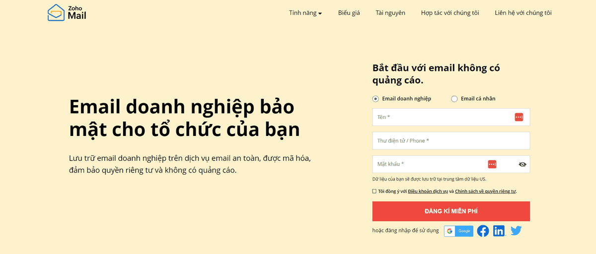 email tên miền theo doanh nghiệp zoho