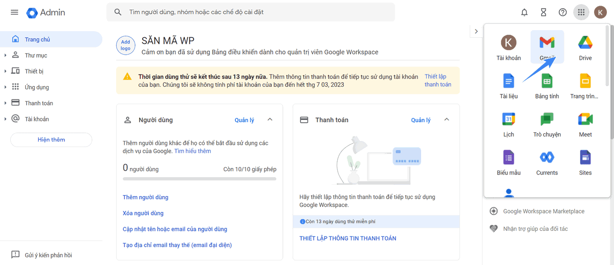 gửi thử email trên google workspace