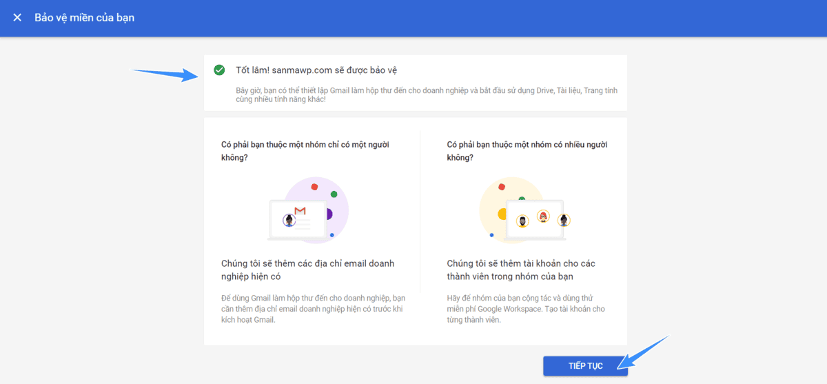 tên miền đã xác minh tại google workspace thành công