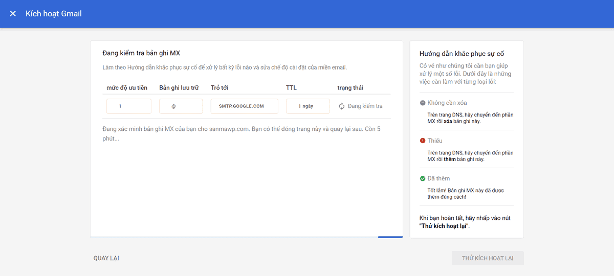 thêm bản ghi mx google workspace