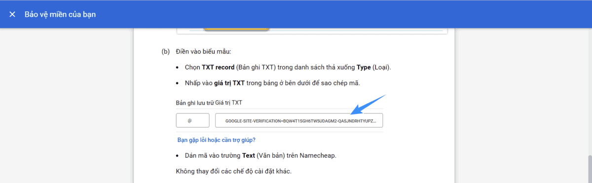 thêm bản ghi txt để xác minh google workspace