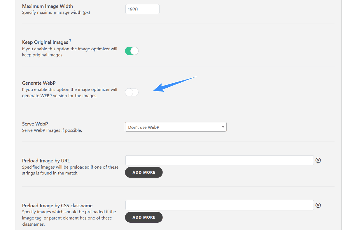 tùy chọn không tạo ảnh webp swift performance
