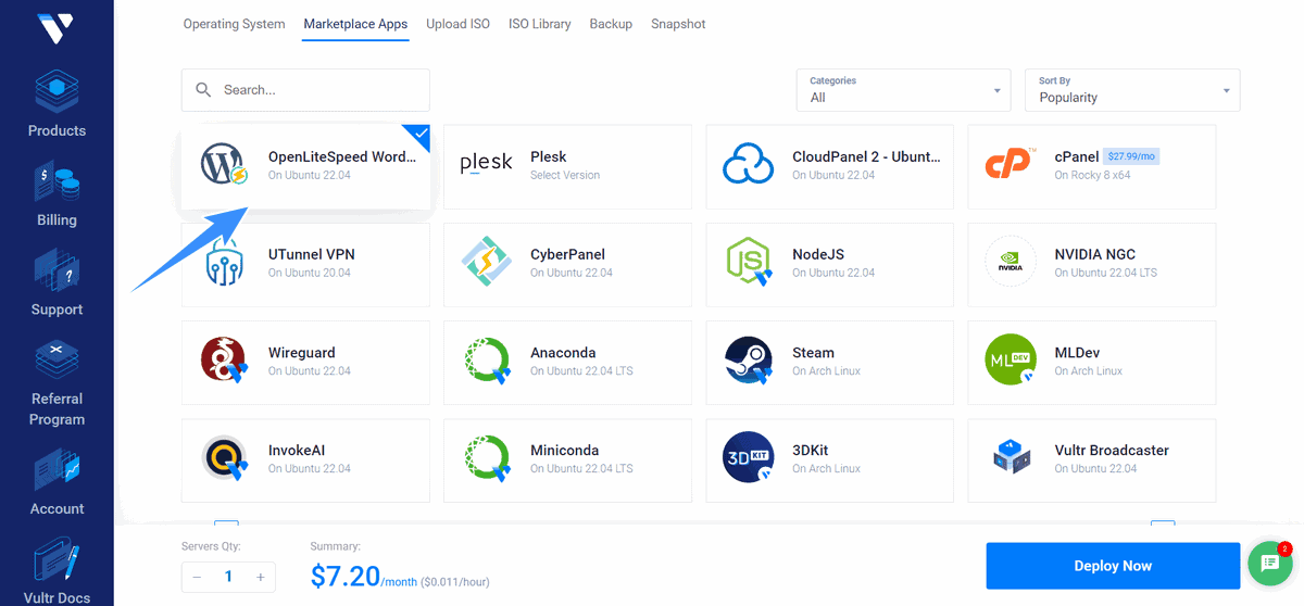 cài cyber panel nhanh với marketplace apps vultr