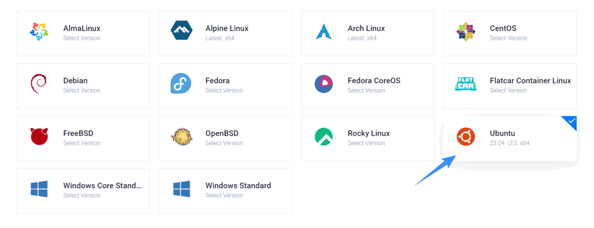 chọn hệ điều hành ubuntu khi cài đặt cyberpanel