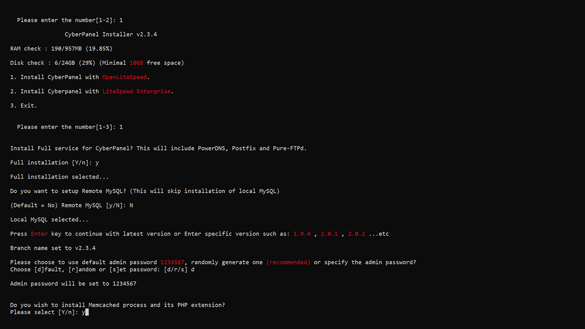 chon y de cai dat memcached cyberpanel