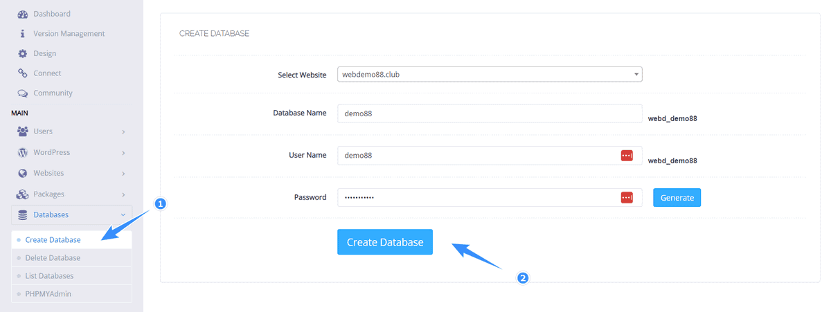 tạo database cho website trên cyberpanel