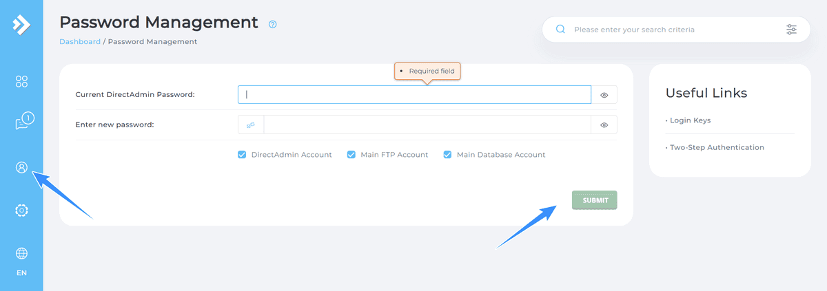 thay đổi mật khẩu user cho directadmin