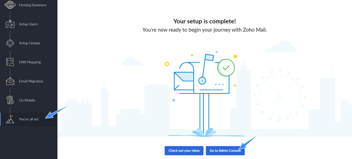 truy cập admin console trên zoho mail