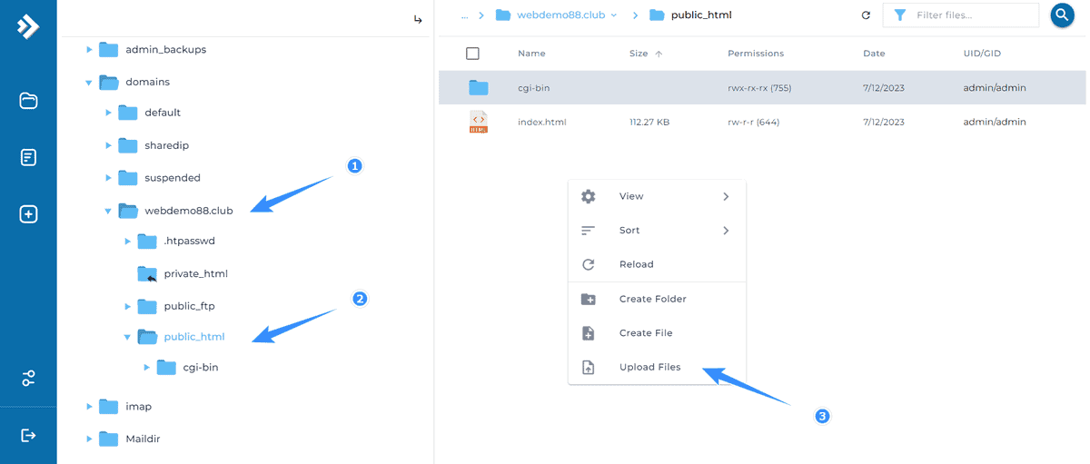 upload file zip wordpress lên thư mục chính website directadmin