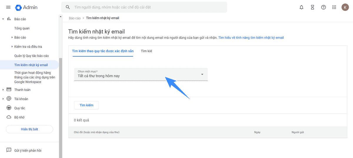 xem lại nhật ký email người dùng trên google workspace