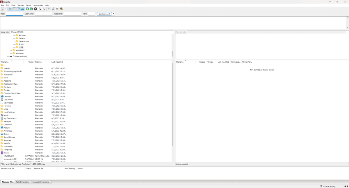 filezilla sau khi cài đặt thành công