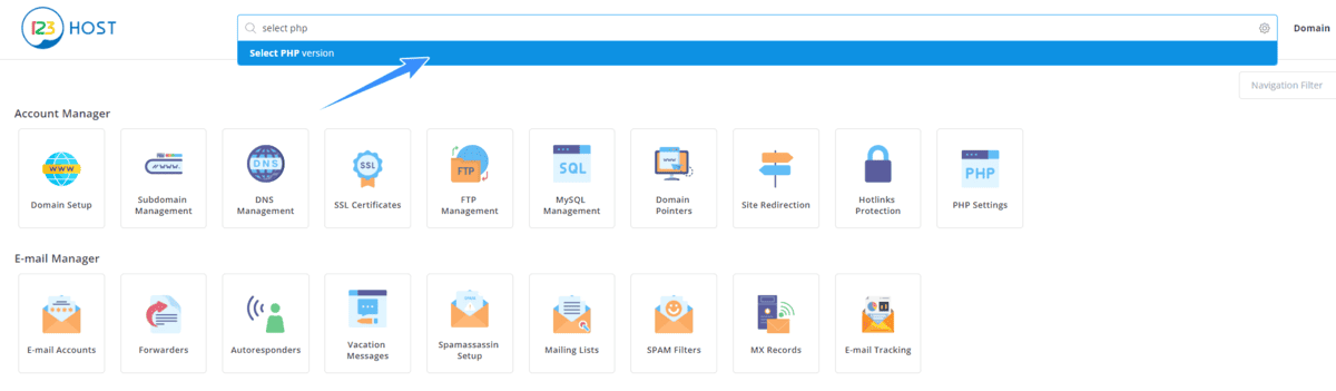 tìm tiện ích select php version trên directadmin
