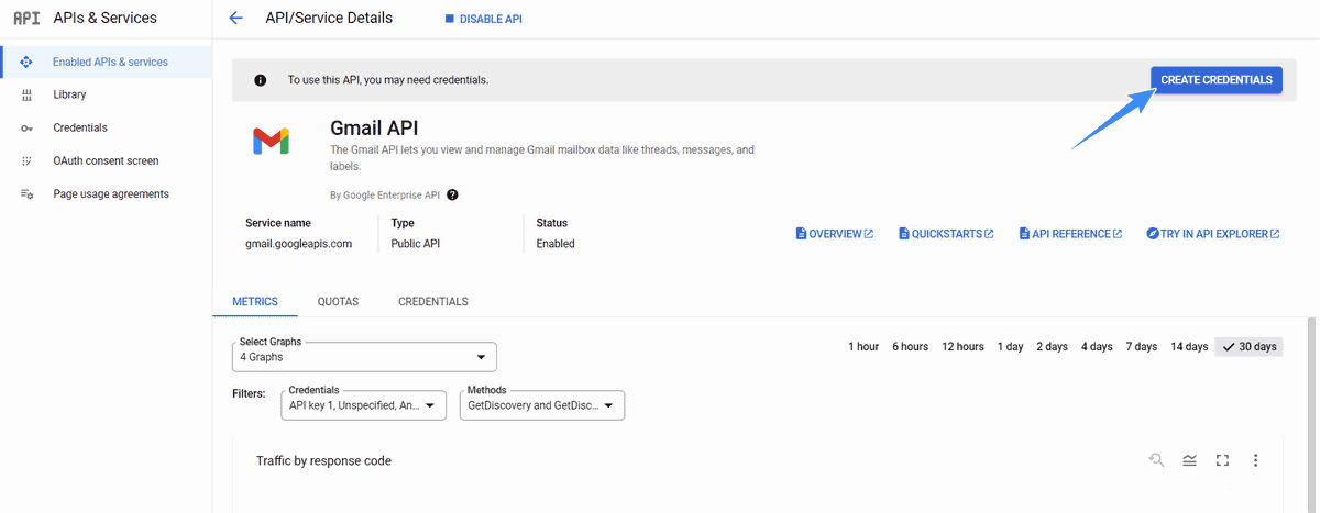 chọn create smtp gmail api key