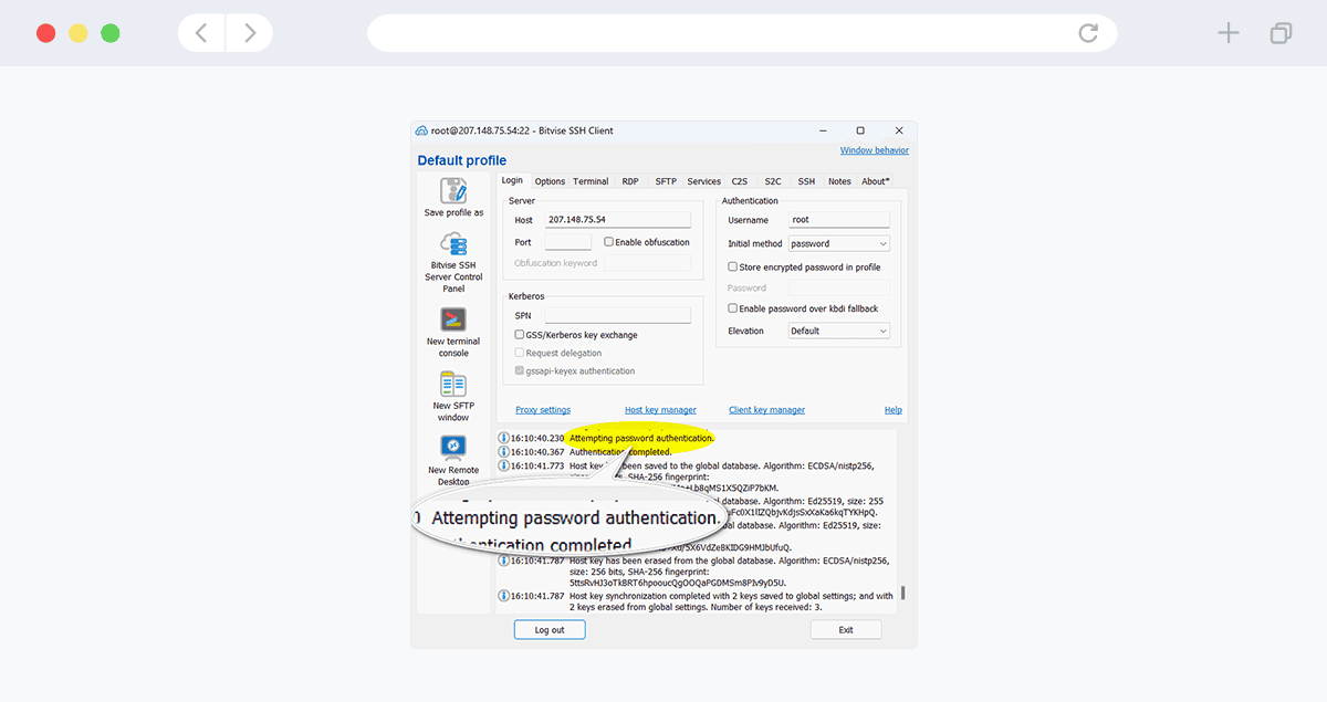 đăng nhập thành công trên bitvise ssh client
