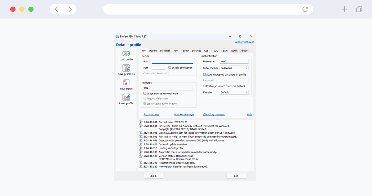 giao diện của phần mềm bitvise ssh