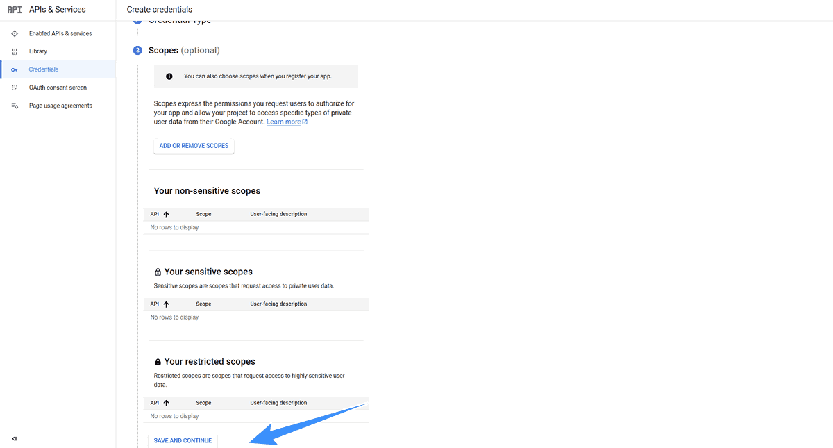 phần scopes google cloud để mặc định