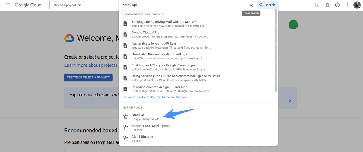 tìm kiếm gmail api trong market place