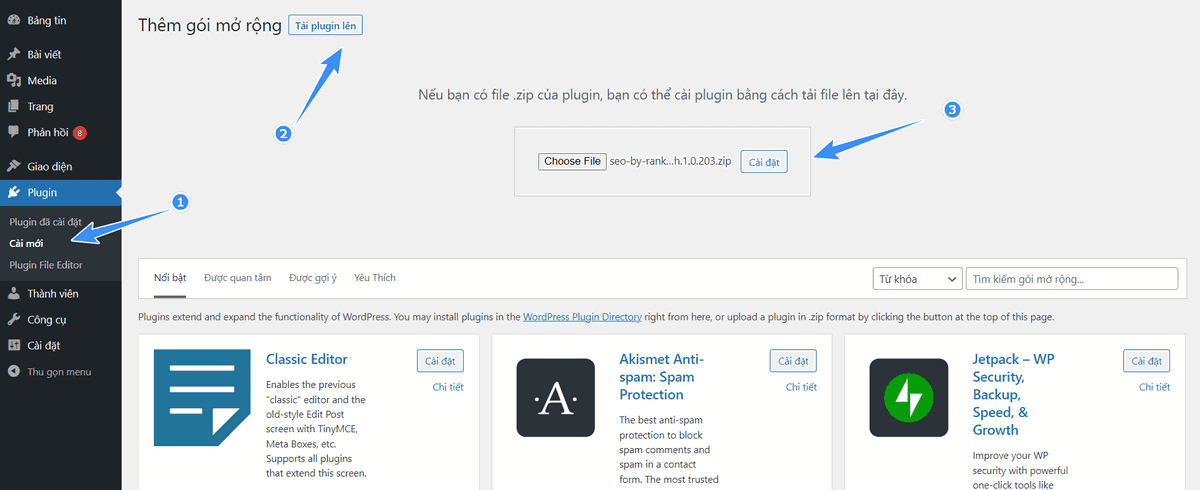cách cài đặt plugin cho wordpress